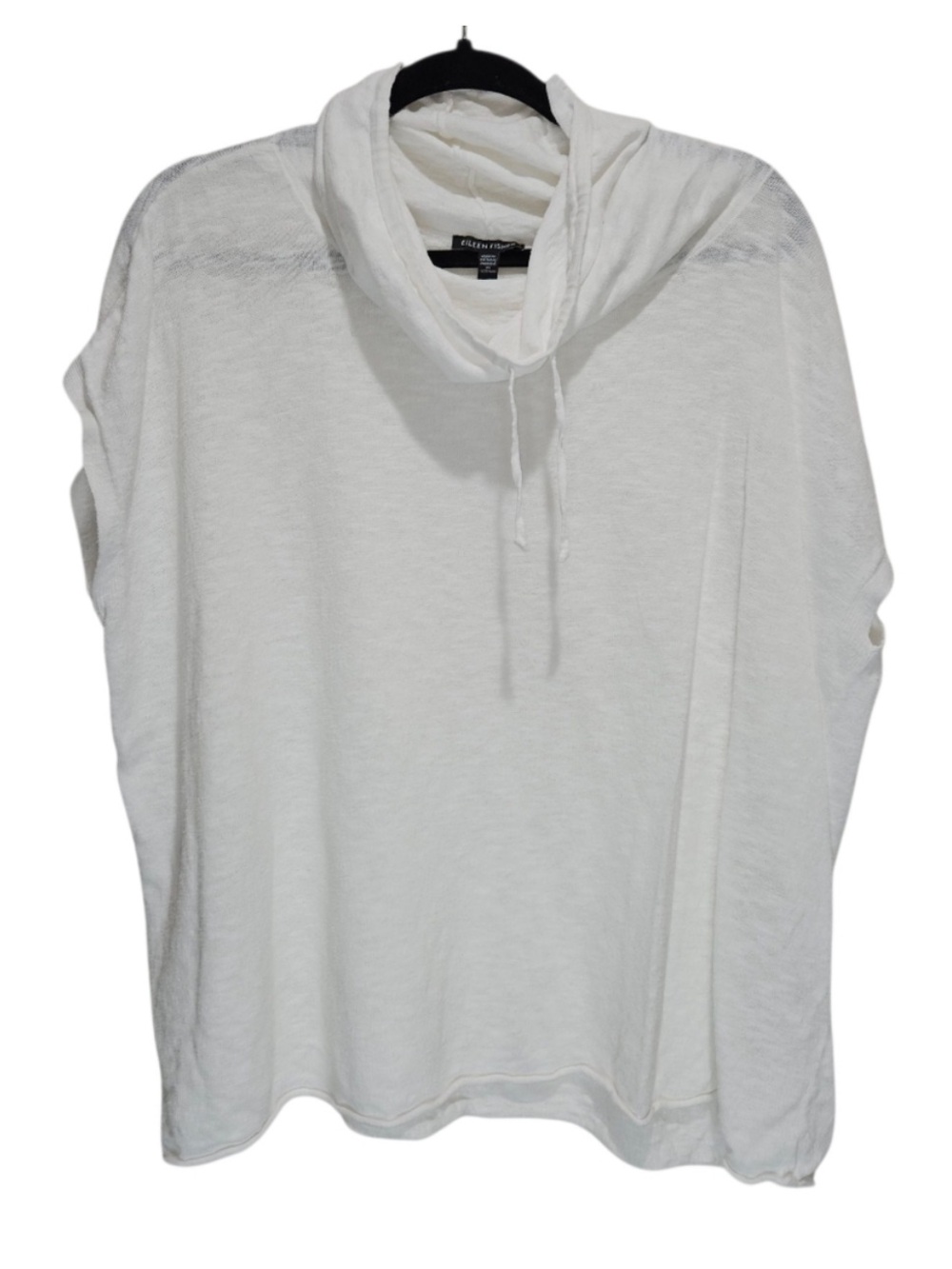 Eileen Fisher White Boxy Lightweight Cowl Neck Drawstring Linen Pullover XL